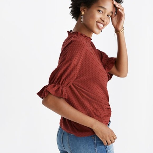 Madewell Tops - MADEWELL Orange Texture & Thread Ruffle Top